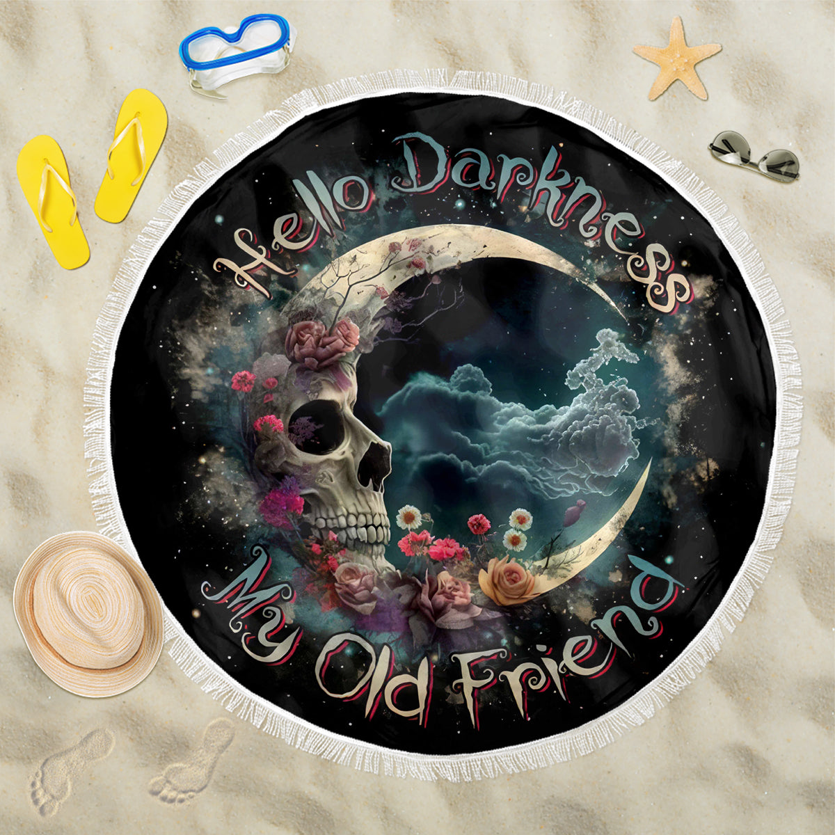 Moon Skull Beach Blanket Hello Darkness My Old Friend Moon - Wonder Print Shop