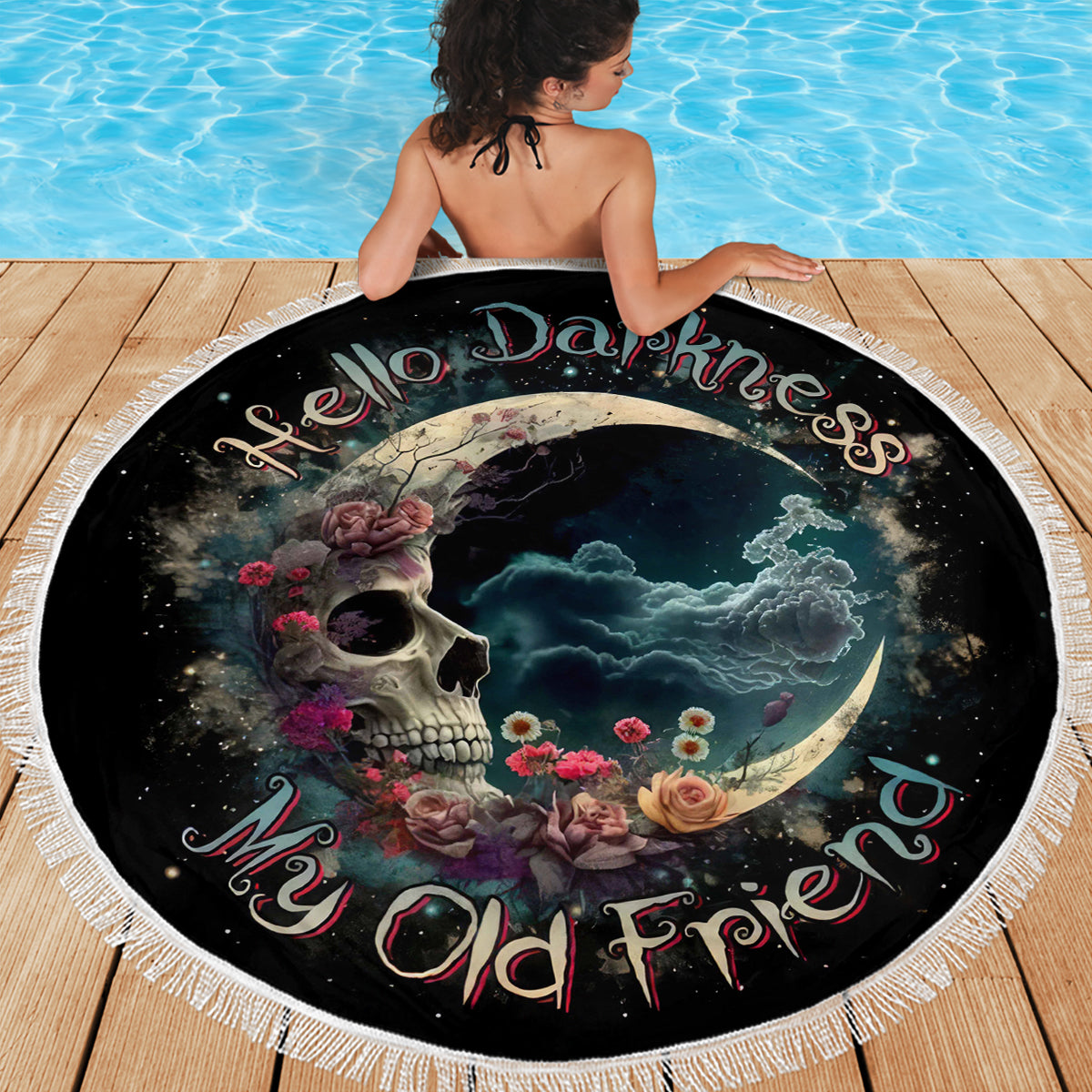 Moon Skull Beach Blanket Hello Darkness My Old Friend Moon - Wonder Print Shop