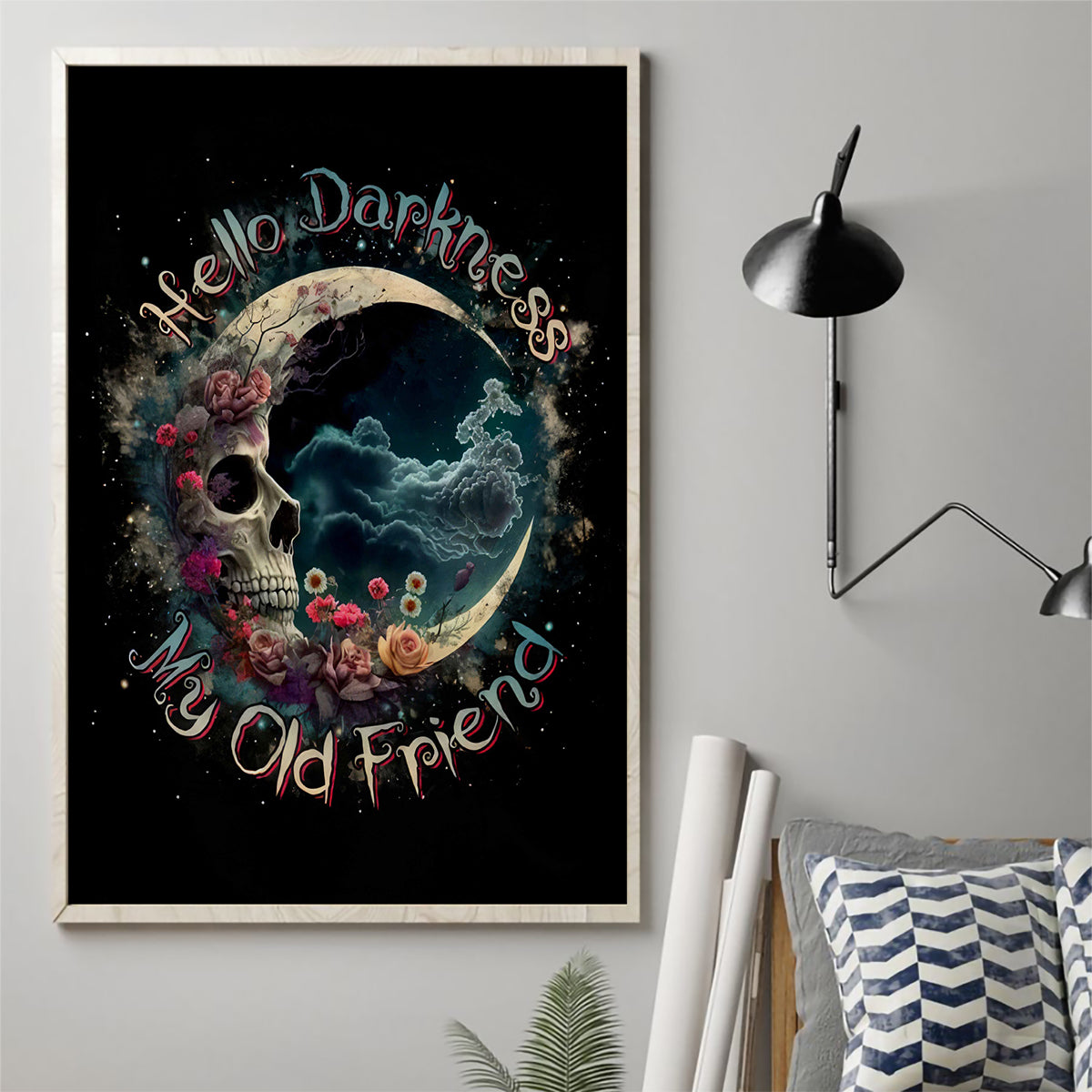 Moon Skull Canvas Wall Art Hello Darkness My Old Friend Moon - Wonder Print Shop