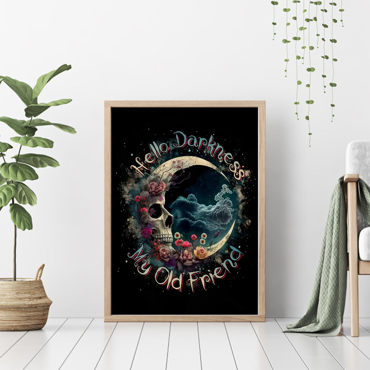 Moon Skull Canvas Wall Art Hello Darkness My Old Friend Moon - Wonder Print Shop