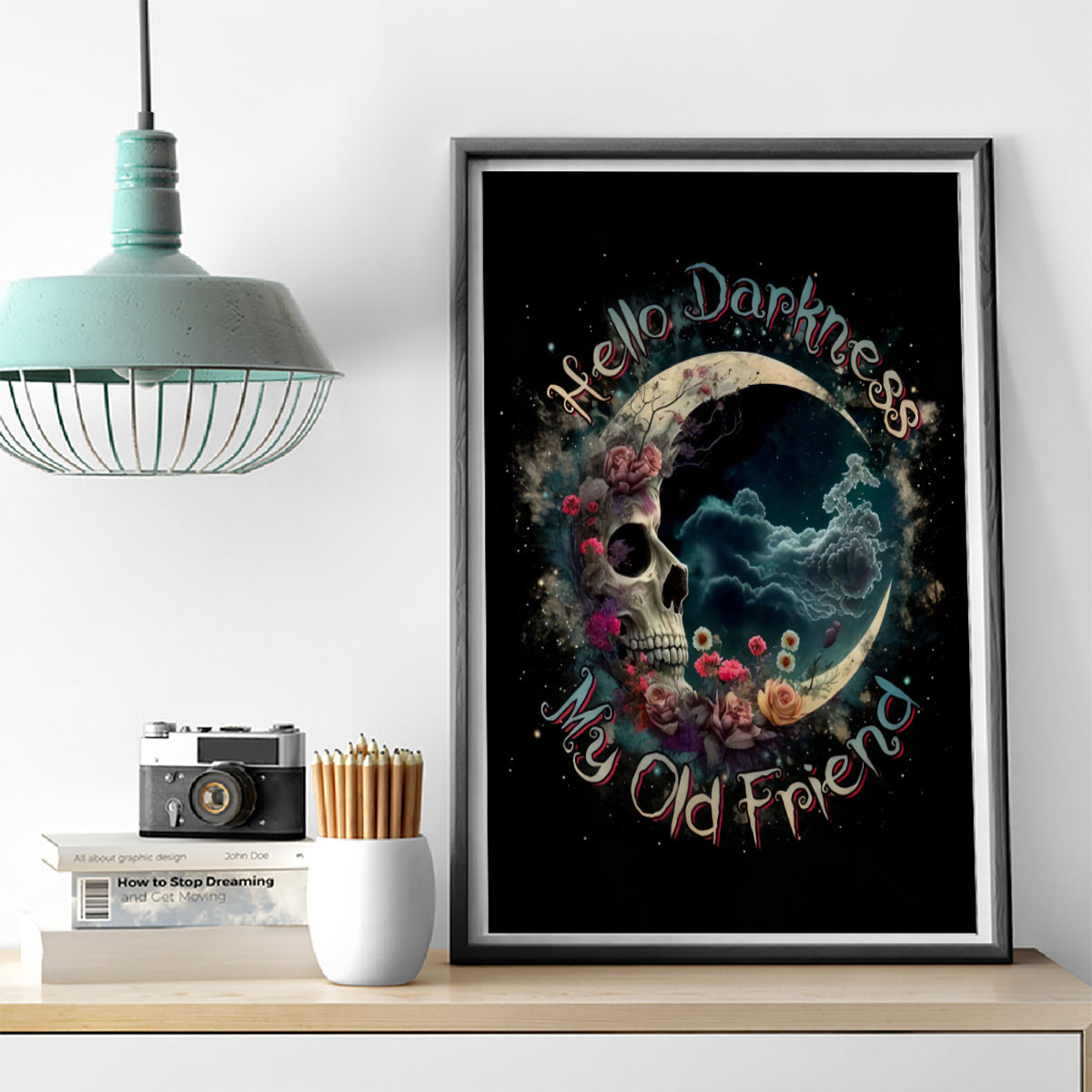 Moon Skull Canvas Wall Art Hello Darkness My Old Friend Moon - Wonder Print Shop