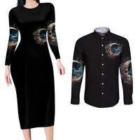 Moon Skull Couples Matching Long Sleeve Bodycon Dress and Long Sleeve Button Shirts Hello Darkness My Old Friend Moon - Wonder Print Shop