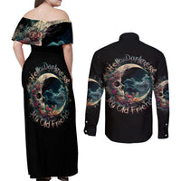 Moon Skull Couples Matching Off Shoulder Maxi Dress and Long Sleeve Button Shirts Hello Darkness My Old Friend Moon - Wonder Print Shop