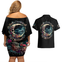 Moon Skull Couples Matching Off Shoulder Short Dress and Hawaiian Shirt Hello Darkness My Old Friend Moon - Wonder Print Shop