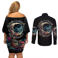 Moon Skull Couples Matching Off Shoulder Short Dress and Long Sleeve Button Shirts Hello Darkness My Old Friend Moon - Wonder Print Shop