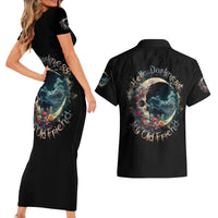 Moon Skull Couples Matching Short Sleeve Bodycon Dress and Hawaiian Shirt Hello Darkness My Old Friend Moon - Wonder Print Shop
