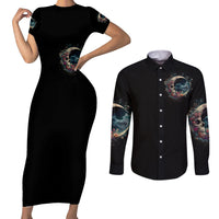 Moon Skull Couples Matching Short Sleeve Bodycon Dress and Long Sleeve Button Shirts Hello Darkness My Old Friend Moon - Wonder Print Shop