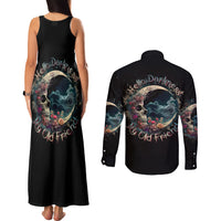 Moon Skull Couples Matching Tank Maxi Dress and Long Sleeve Button Shirts Hello Darkness My Old Friend Moon - Wonder Print Shop