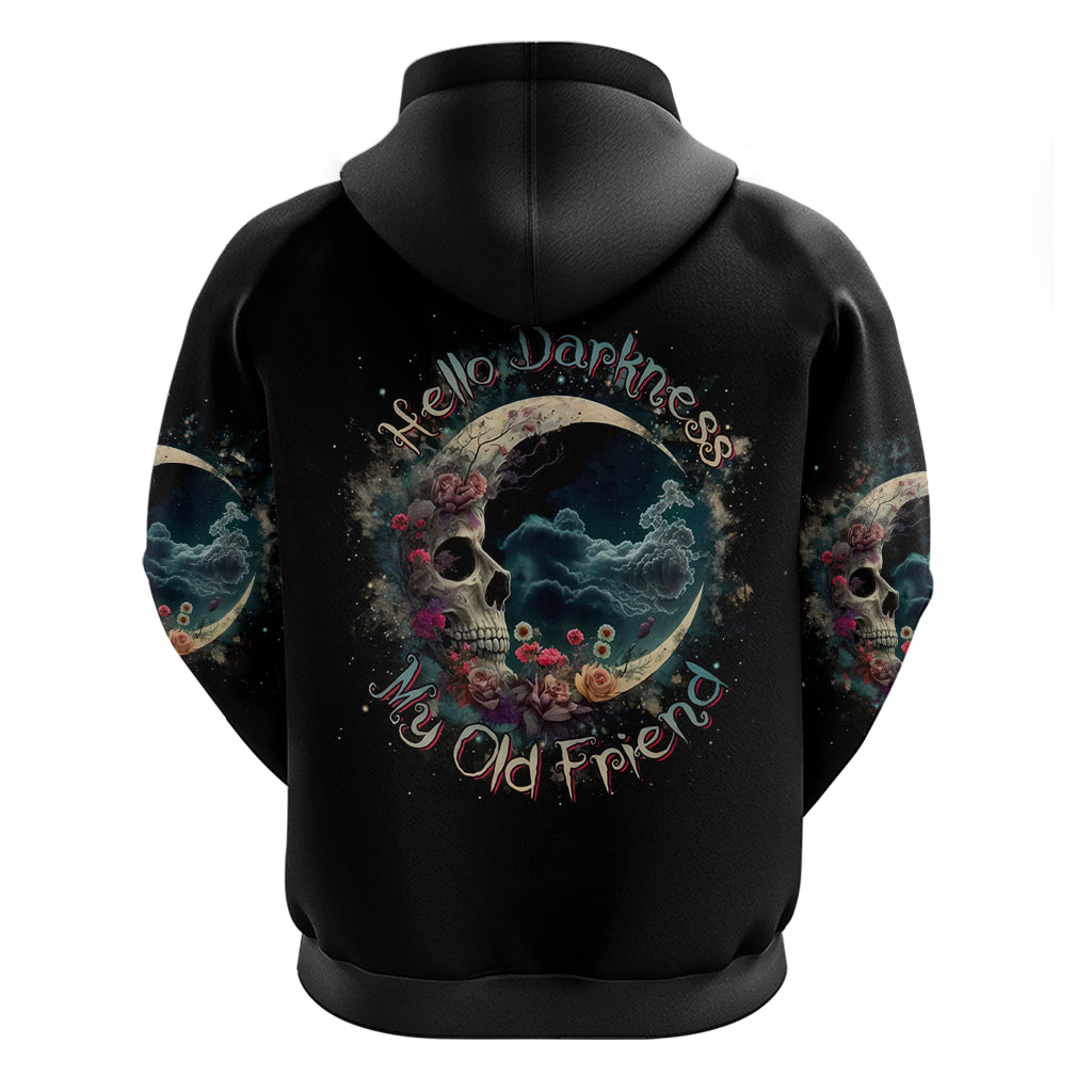 Moon Skull Hoodie Hello Darkness My Old Friend Moon - Wonder Print Shop