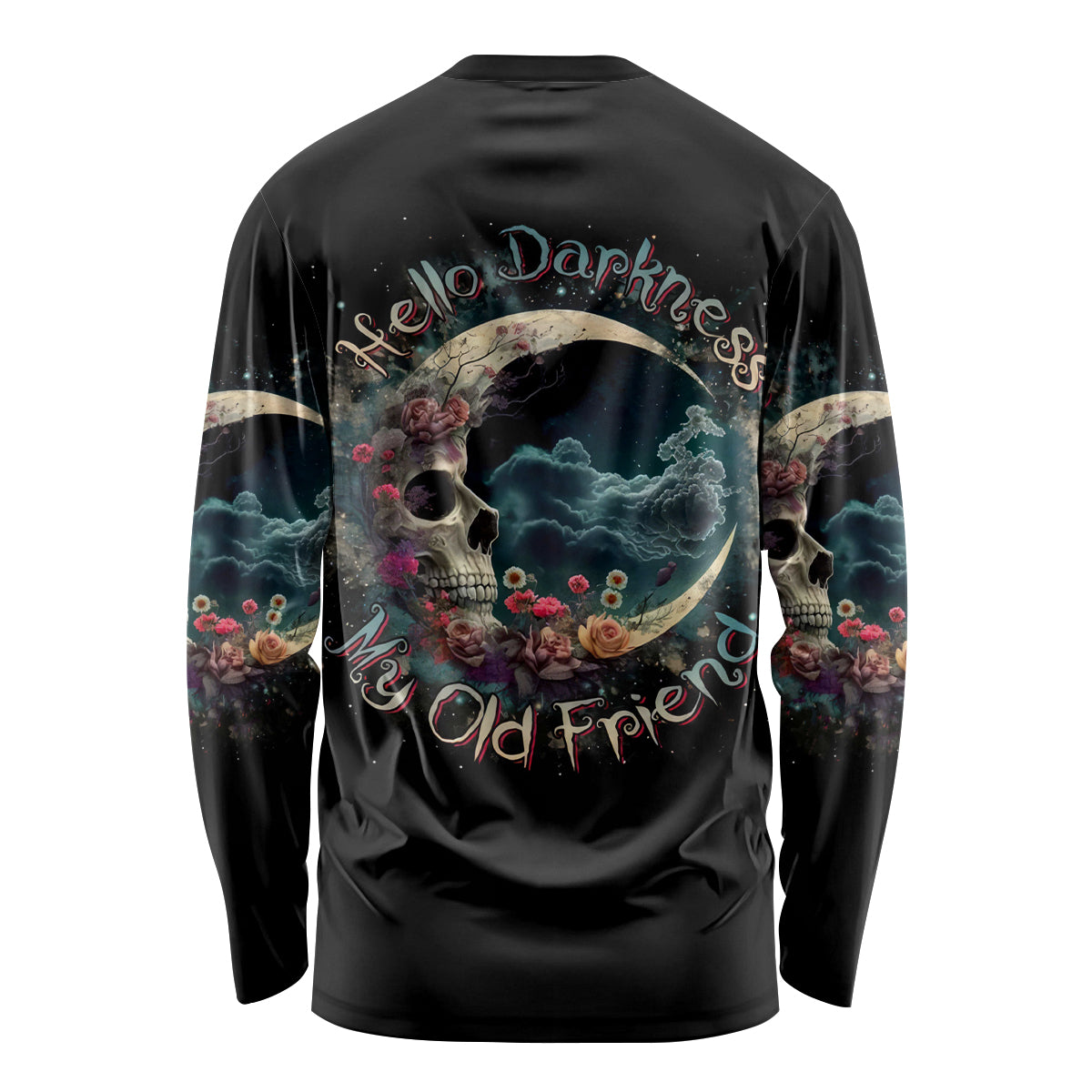 Moon Skull Long Sleeve Shirt Hello Darkness My Old Friend Moon - Wonder Print Shop