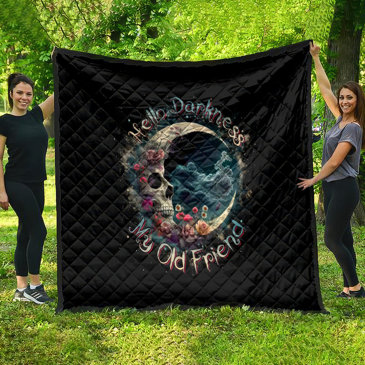 Moon Skull Quilt Hello Darkness My Old Friend Moon - Wonder Print Shop