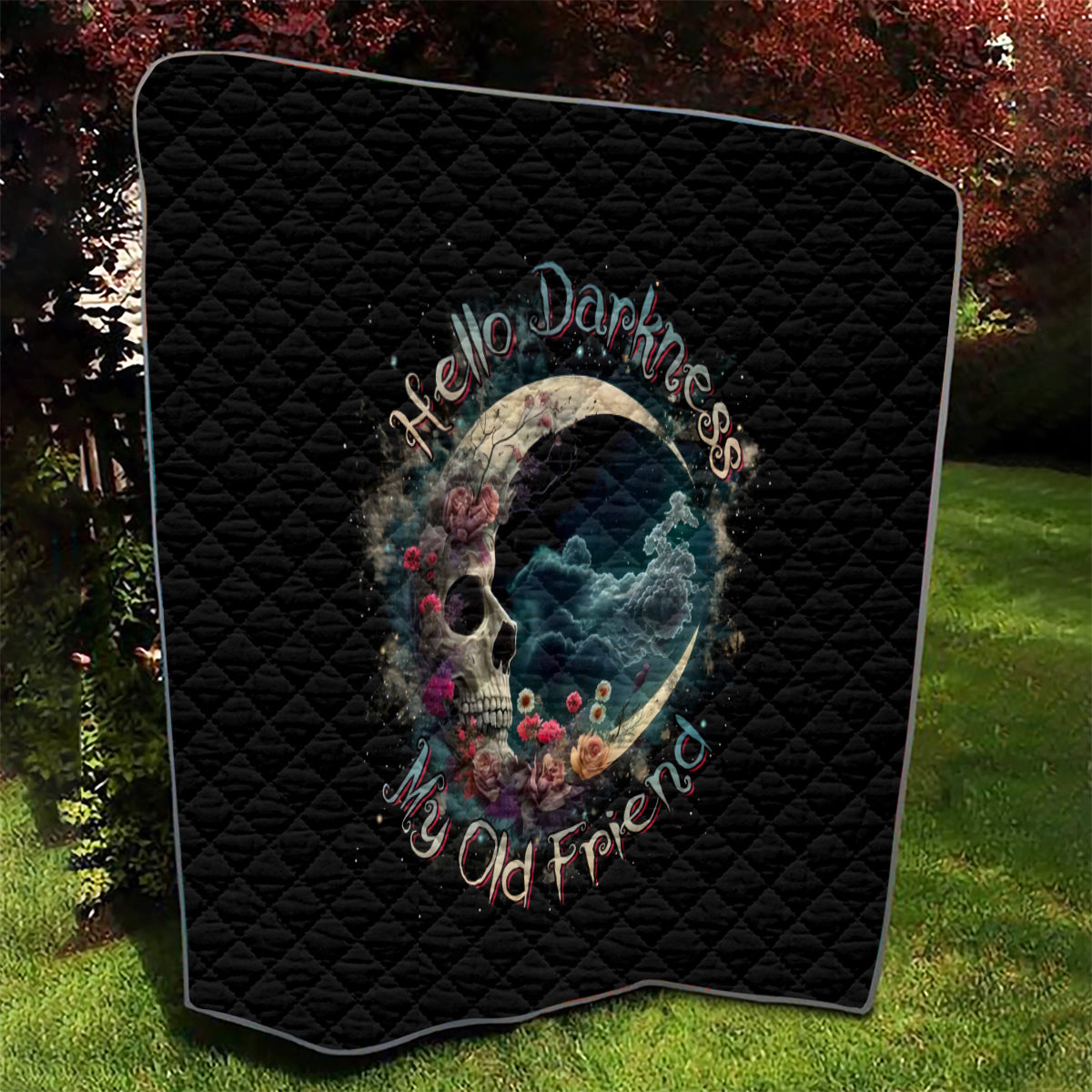 Moon Skull Quilt Hello Darkness My Old Friend Moon - Wonder Print Shop