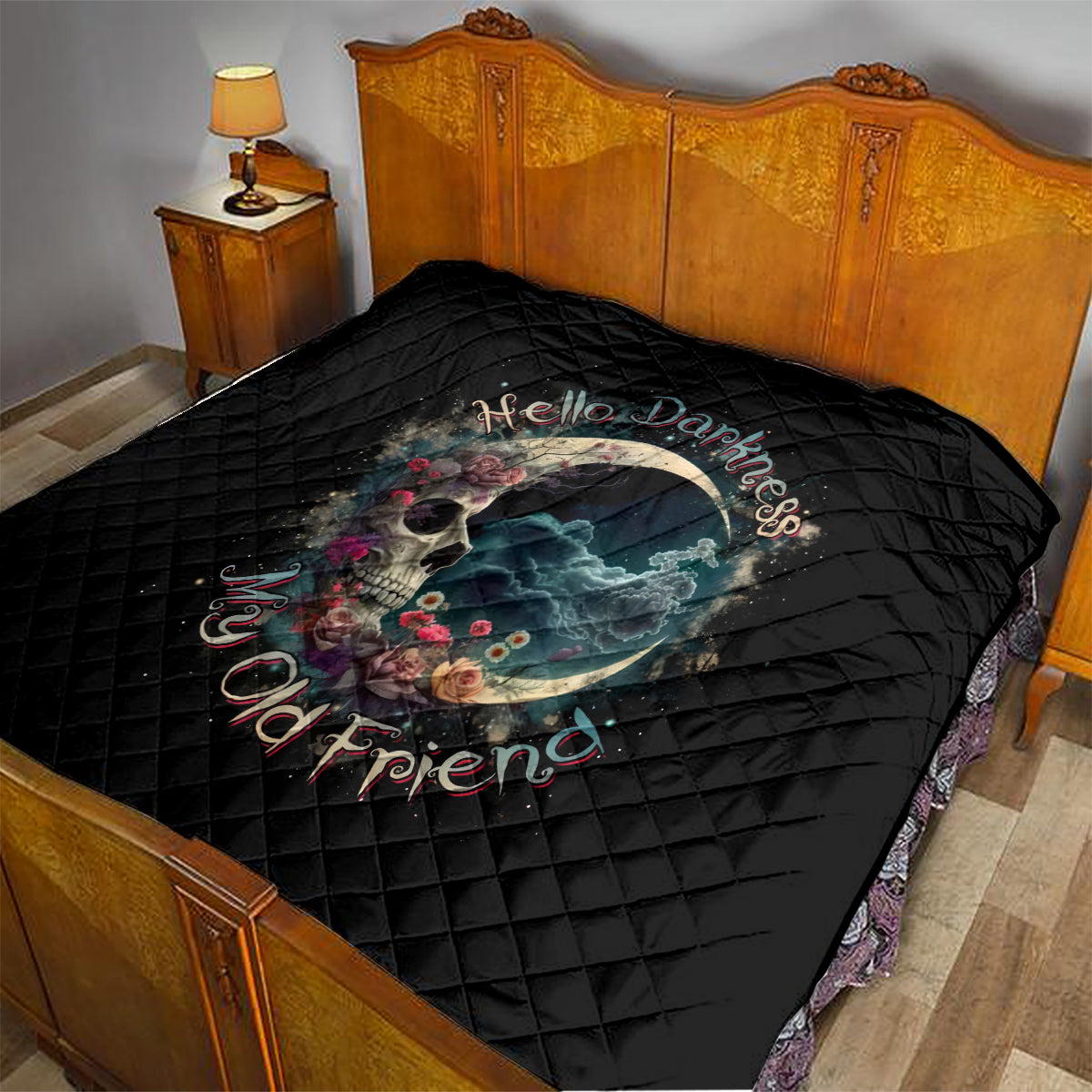 Moon Skull Quilt Hello Darkness My Old Friend Moon - Wonder Print Shop