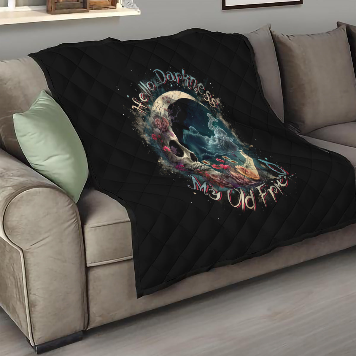 Moon Skull Quilt Hello Darkness My Old Friend Moon - Wonder Print Shop