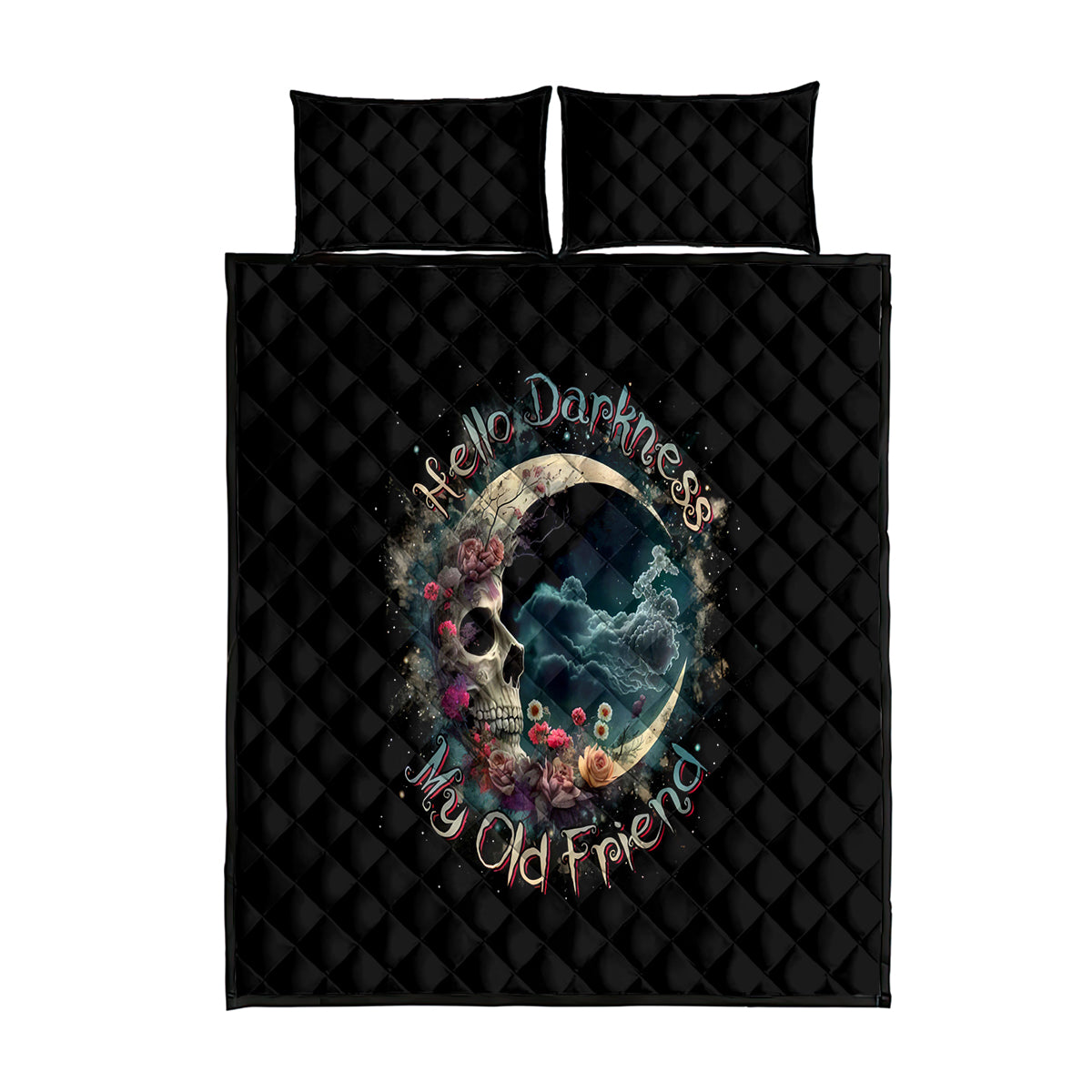 Moon Skull Quilt Bed Set Hello Darkness My Old Friend Moon - Wonder Print Shop
