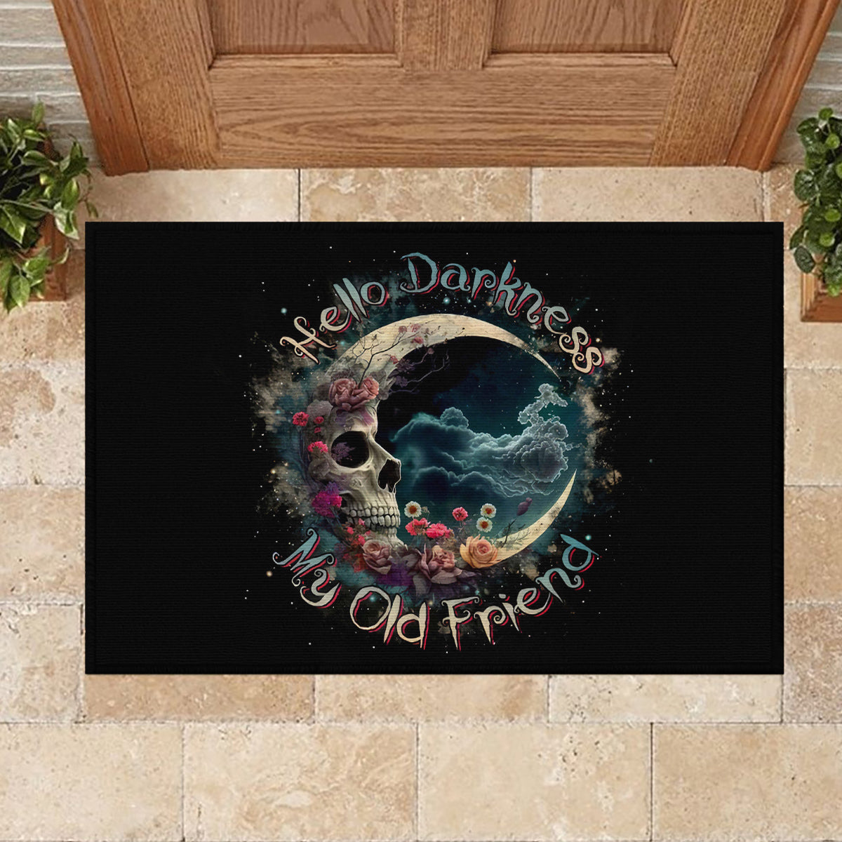 Moon Skull Rubber Doormat Hello Darkness My Old Friend Moon - Wonder Print Shop