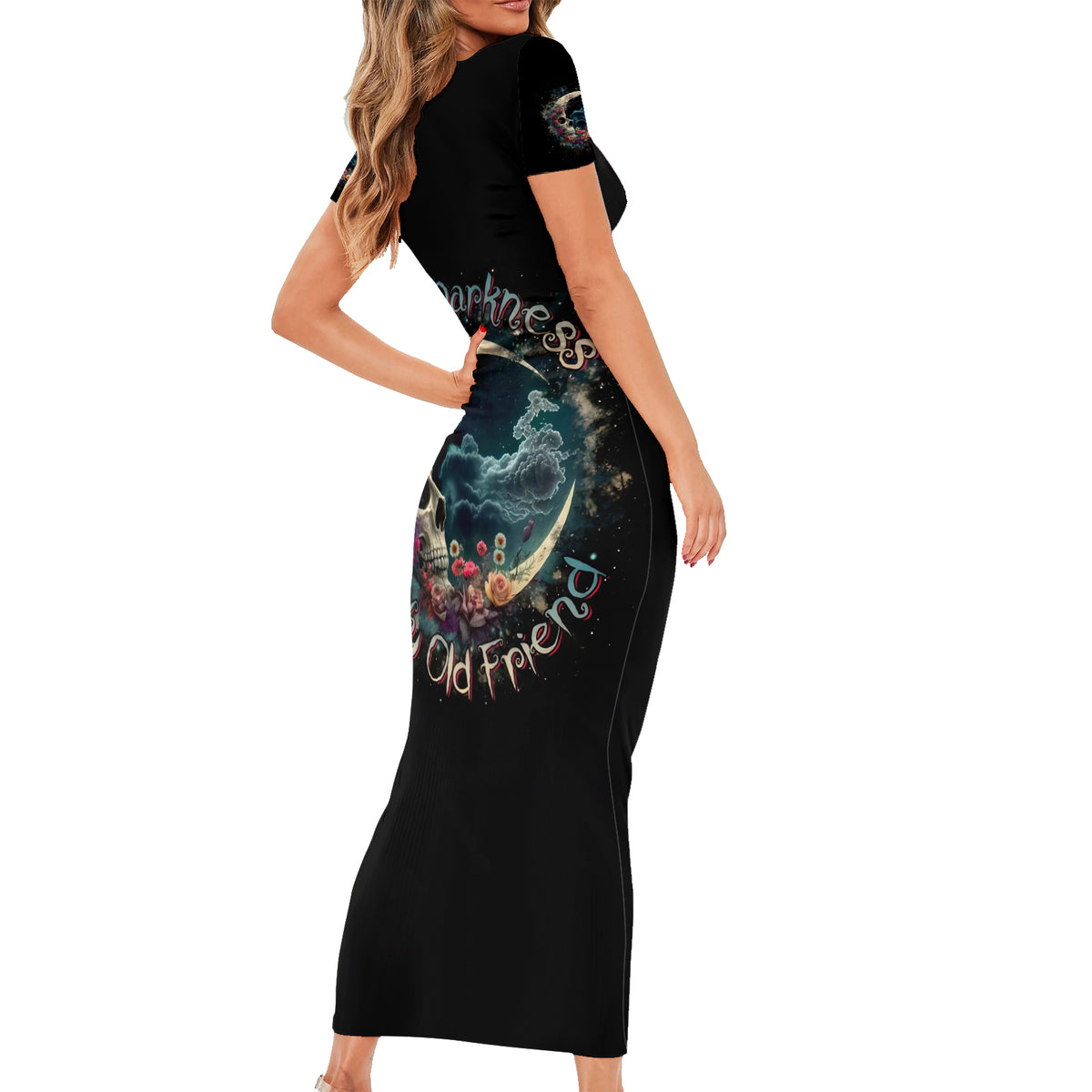 Blood Skull Short Sleeve Bodycon Dress You Got My Back I Got Your Rest Of Your Life - Wonder Print Shop