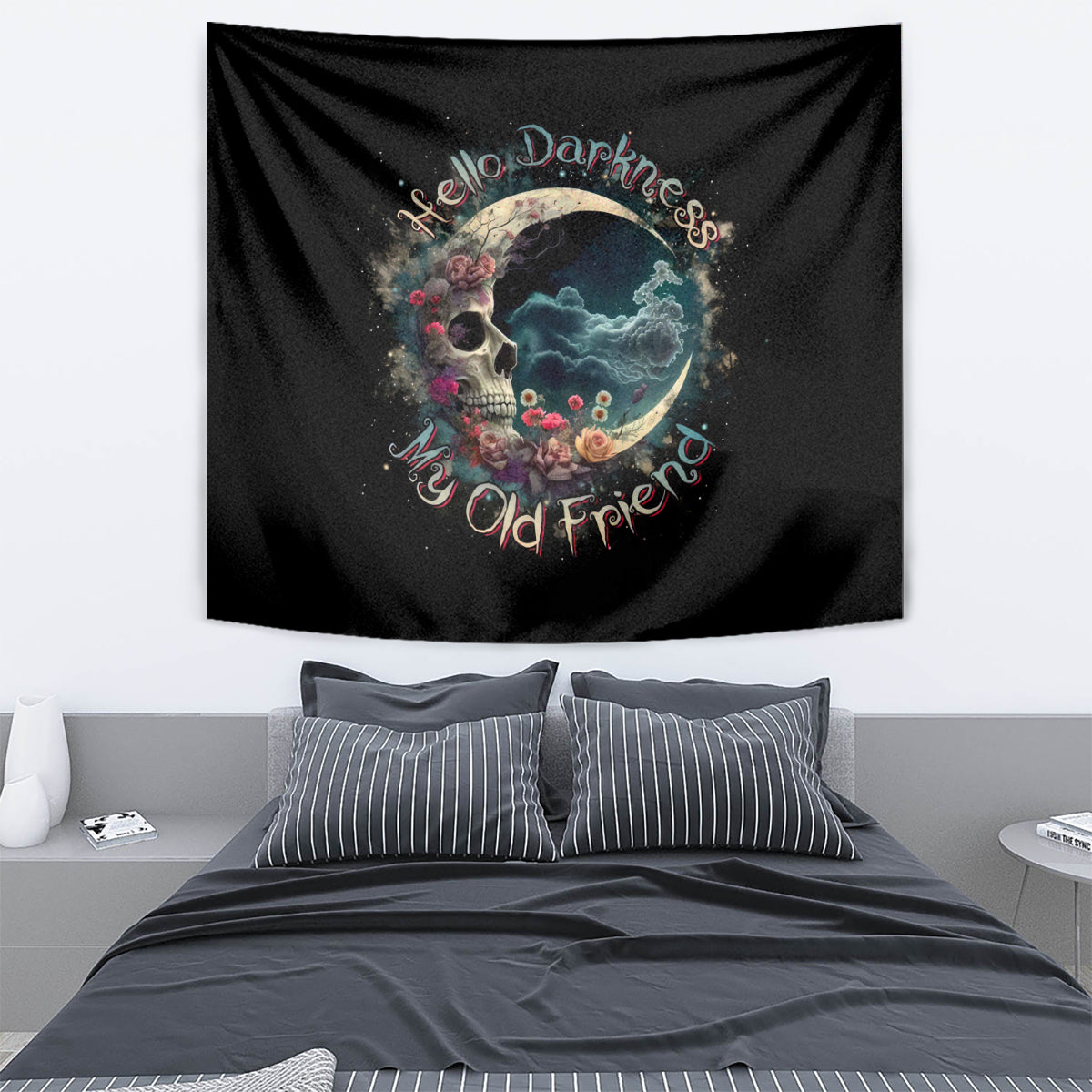 Moon Skull Tapestry Hello Darkness My Old Friend Moon - Wonder Print Shop