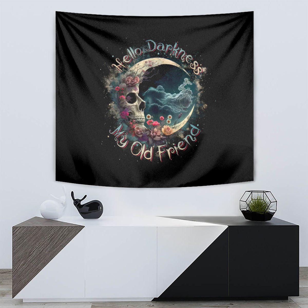 Moon Skull Tapestry Hello Darkness My Old Friend Moon - Wonder Print Shop