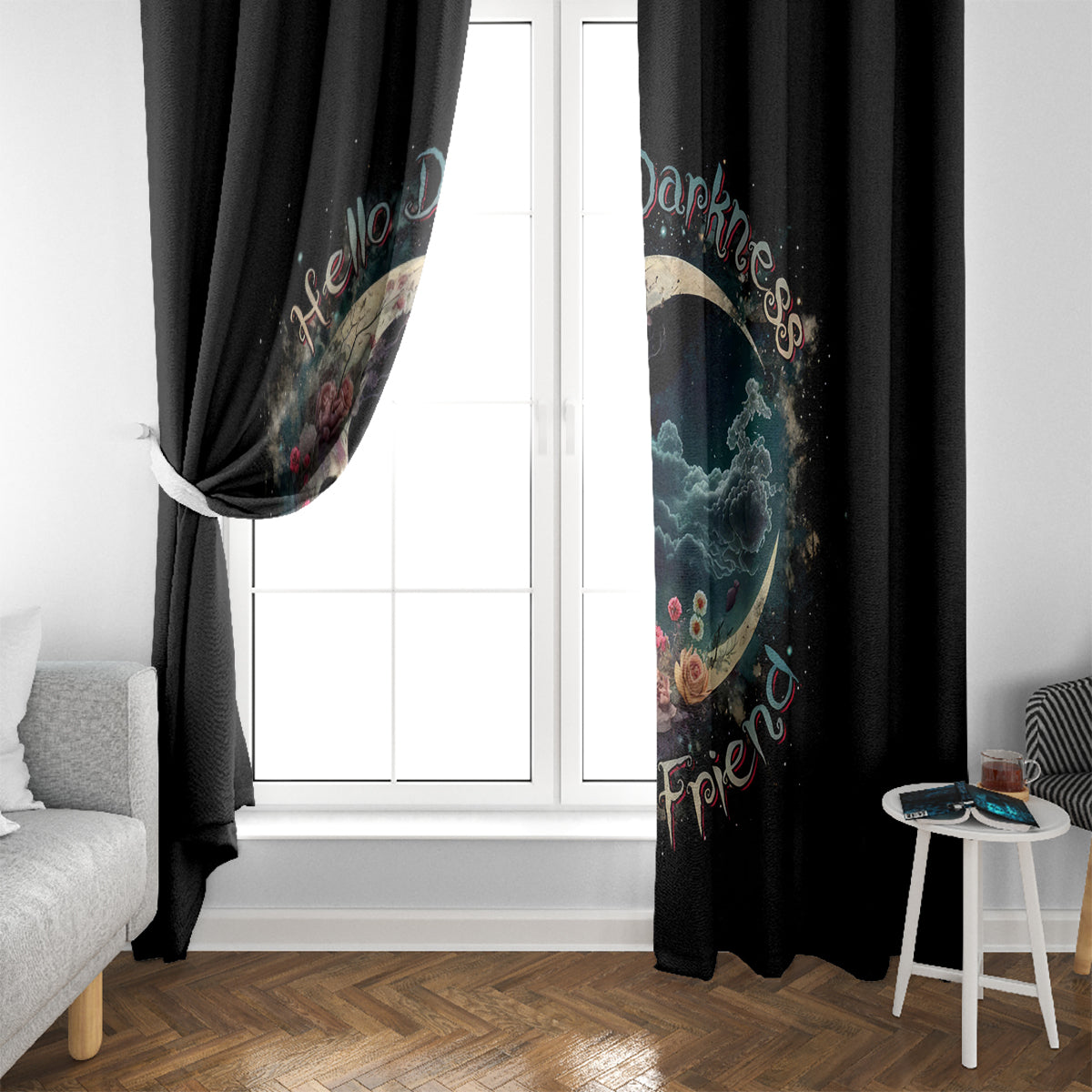 Moon Skull Window Curtain Hello Darkness My Old Friend Moon - Wonder Print Shop