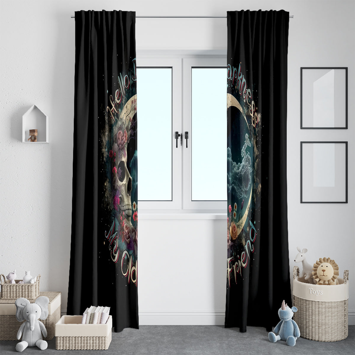 Moon Skull Window Curtain Hello Darkness My Old Friend Moon - Wonder Print Shop