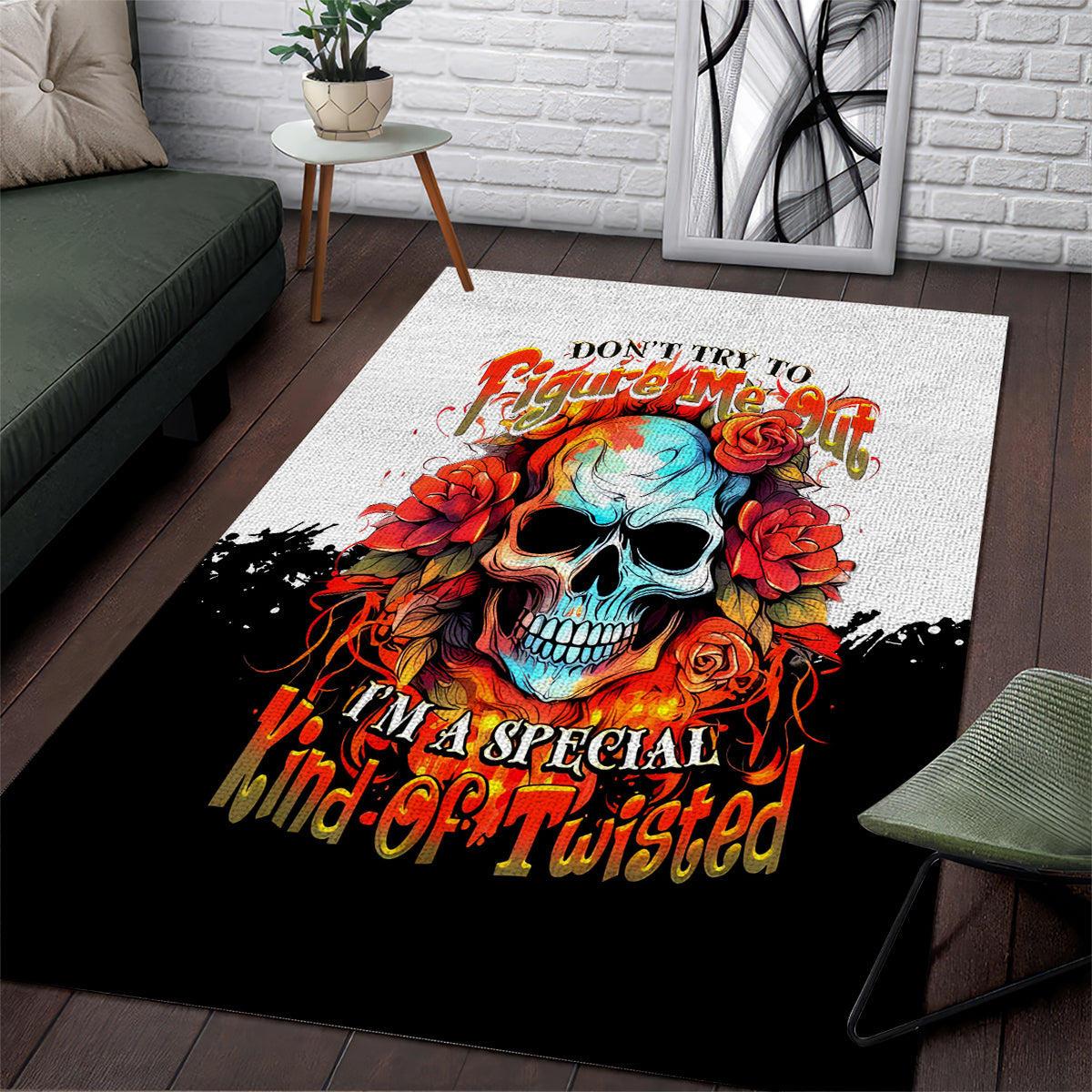 Flower Skull Area Rug Don't Try To Figured Me Out I Special Kind Fire Flower - Wonder Print Shop