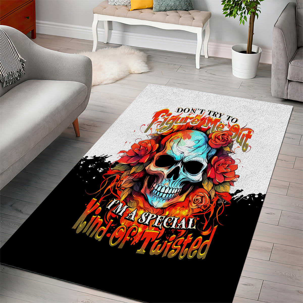 Flower Skull Area Rug Don't Try To Figured Me Out I Special Kind Fire Flower - Wonder Print Shop