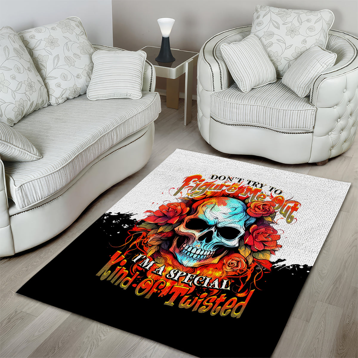 Flower Skull Area Rug Don't Try To Figured Me Out I Special Kind Fire Flower - Wonder Print Shop