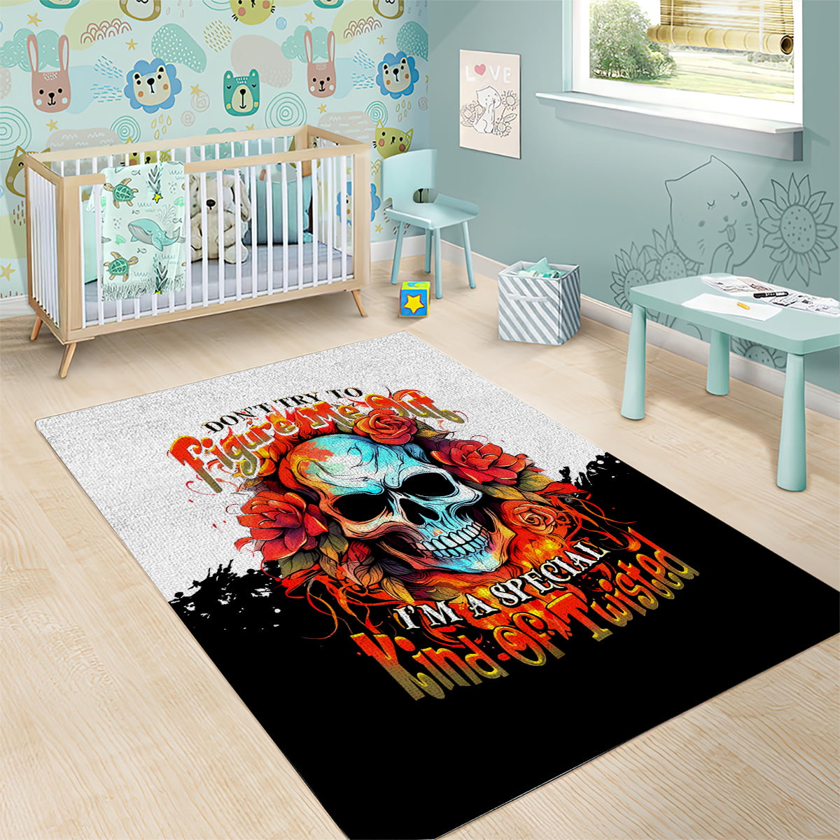 Flower Skull Area Rug Don't Try To Figured Me Out I Special Kind Fire Flower - Wonder Print Shop