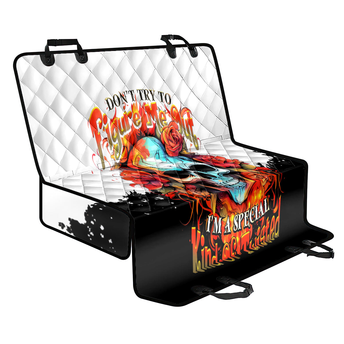 Flower Skull Back Car Seat Cover Don't Try To Figured Me Out I Special Kind Fire Flower - Wonder Print Shop