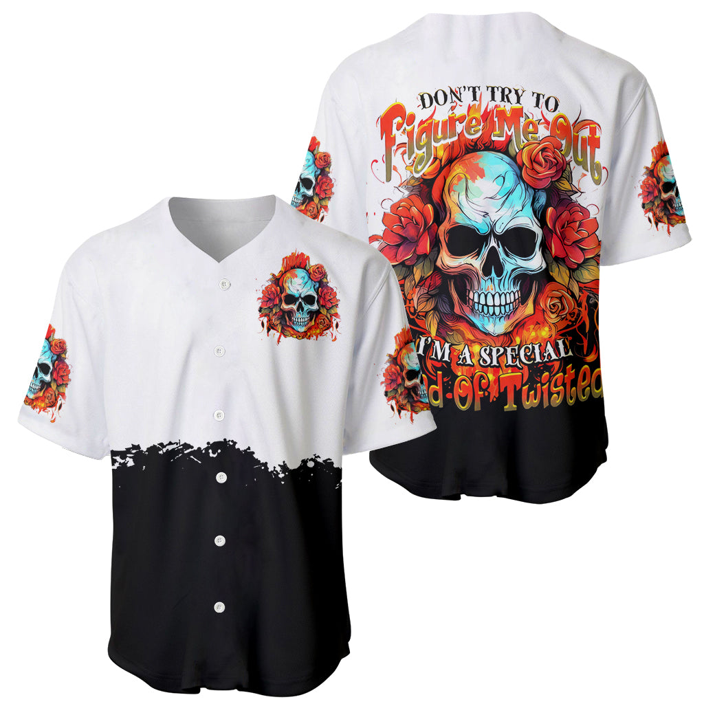 Flower Skull Baseball Jersey Don't Try To Figured Me Out I Special Kind Fire Flower - Wonder Print Shop
