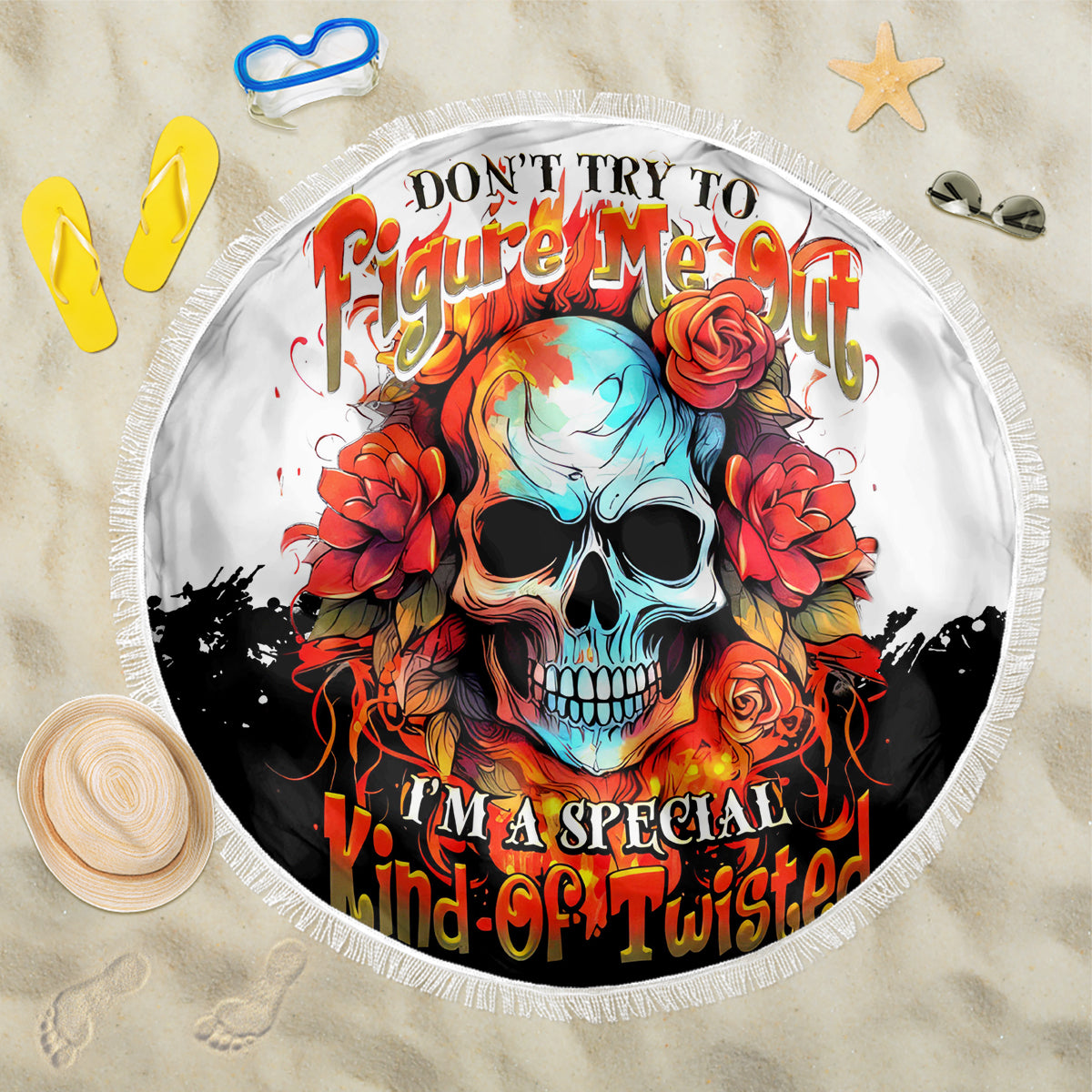 Flower Skull Beach Blanket Don't Try To Figured Me Out I Special Kind Fire Flower - Wonder Print Shop