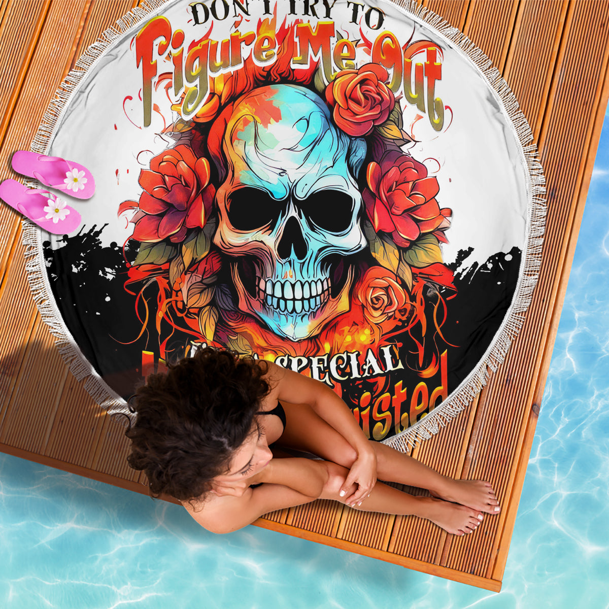 Flower Skull Beach Blanket Don't Try To Figured Me Out I Special Kind Fire Flower - Wonder Print Shop