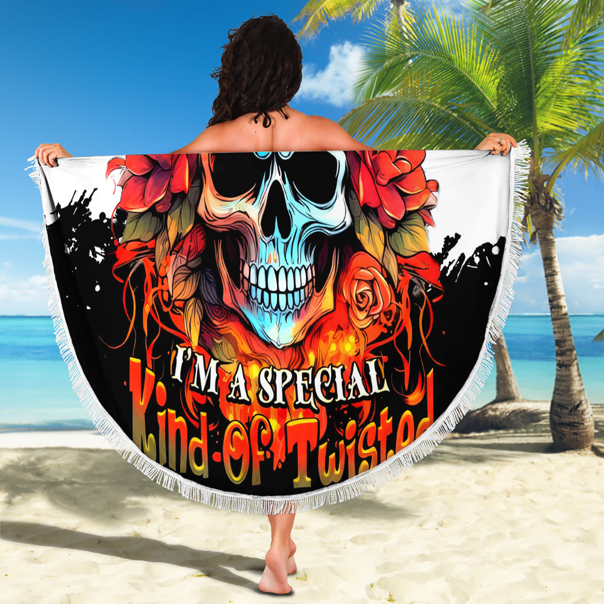 Flower Skull Beach Blanket Don't Try To Figured Me Out I Special Kind Fire Flower - Wonder Print Shop