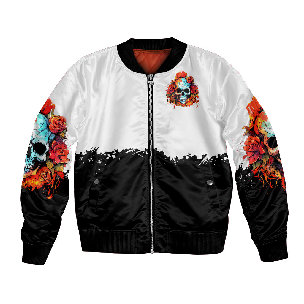 Flower Skull Bomber Jacket Don't Try To Figured Me Out I Special Kind Fire Flower - Wonder Print Shop