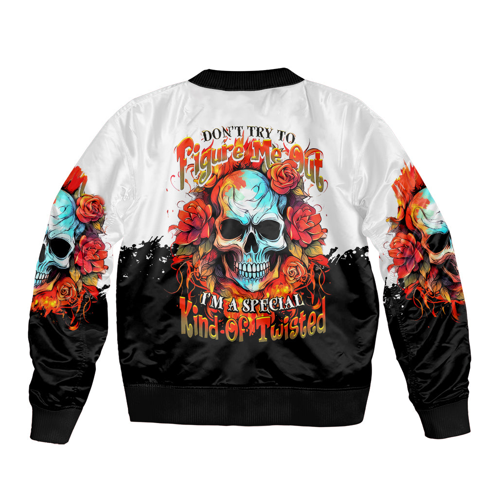 Flower Skull Bomber Jacket Don't Try To Figured Me Out I Special Kind Fire Flower - Wonder Print Shop