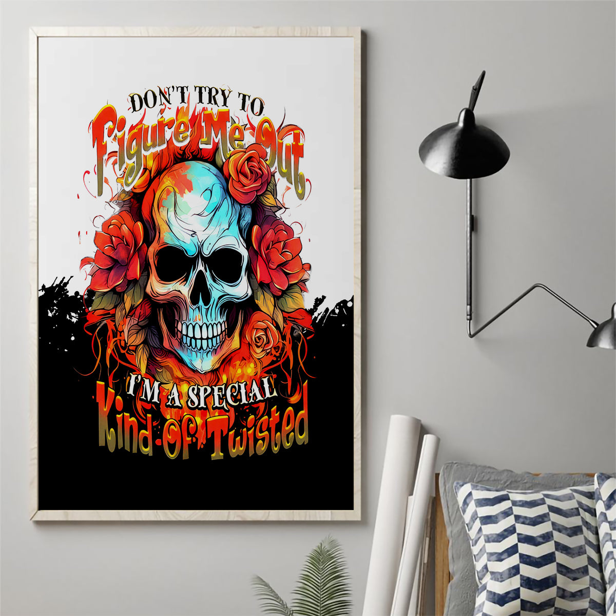 Flower Skull Canvas Wall Art Don't Try To Figured Me Out I Special Kind Fire Flower - Wonder Print Shop