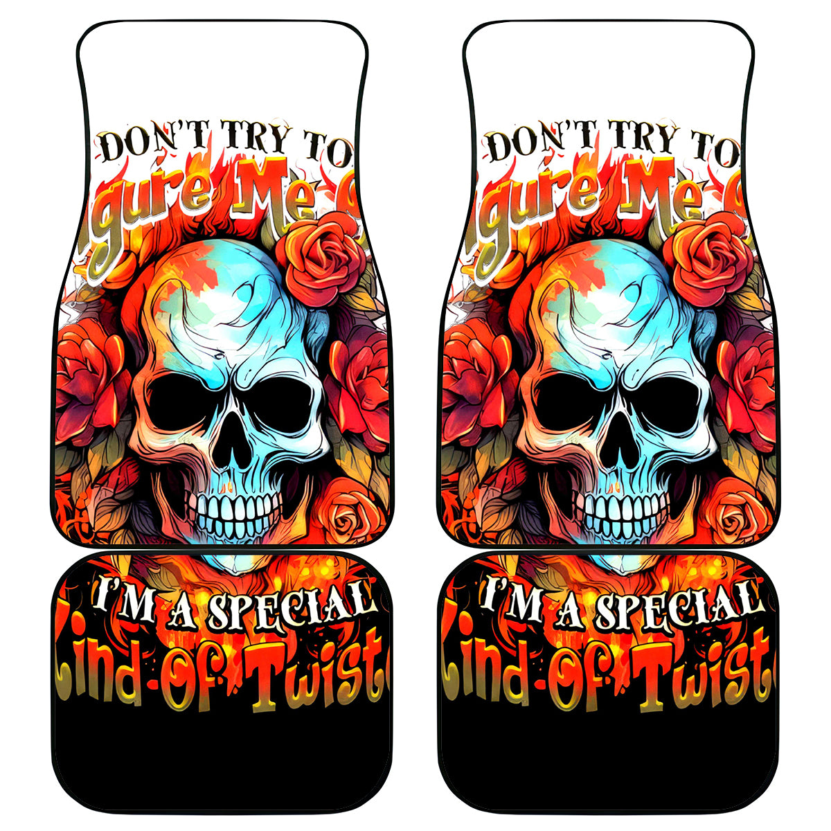 Flower Skull Car Mats Don't Try To Figured Me Out I Special Kind Fire Flower - Wonder Print Shop