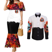 Flower Skull Couples Matching Mermaid Dress and Long Sleeve Button Shirts Don't Try To Figured Me Out I Special Kind Fire Flower DT01