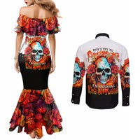 Flower Skull Couples Matching Mermaid Dress and Long Sleeve Button Shirts Don't Try To Figured Me Out I Special Kind Fire Flower DT01