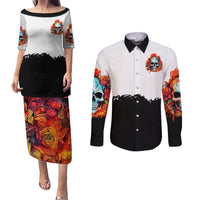 Flower Skull Couples Matching Puletasi Dress and Long Sleeve Button Shirts Don't Try To Figured Me Out I Special Kind Fire Flower - Wonder Print Shop