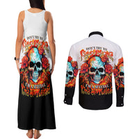 Flower Skull Couples Matching Tank Maxi Dress and Long Sleeve Button Shirts Don't Try To Figured Me Out I Special Kind Fire Flower - Wonder Print Shop