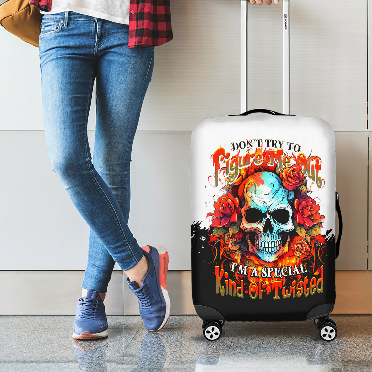 Flower Skull Luggage Cover Don't Try To Figured Me Out I Special Kind Fire Flower - Wonder Print Shop