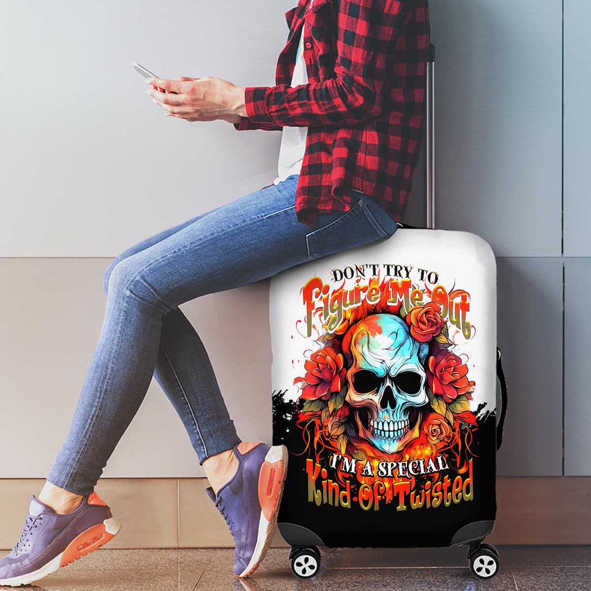 Flower Skull Luggage Cover Don't Try To Figured Me Out I Special Kind Fire Flower - Wonder Print Shop