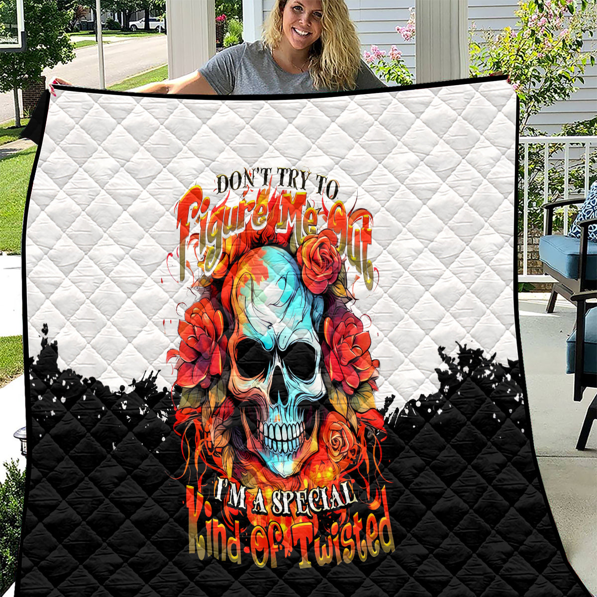 Flower Skull Quilt Don't Try To Figured Me Out I Special Kind Fire Flower - Wonder Print Shop