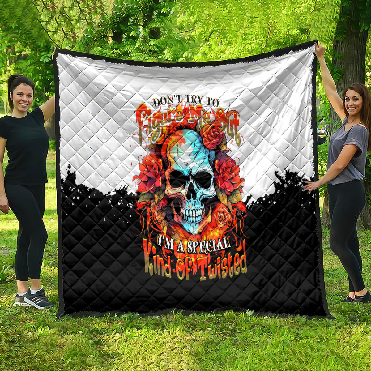 Flower Skull Quilt Don't Try To Figured Me Out I Special Kind Fire Flower - Wonder Print Shop