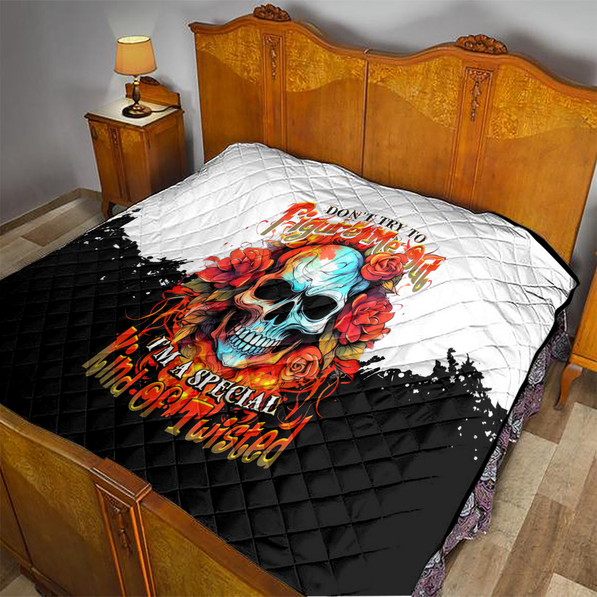 Flower Skull Quilt Don't Try To Figured Me Out I Special Kind Fire Flower - Wonder Print Shop