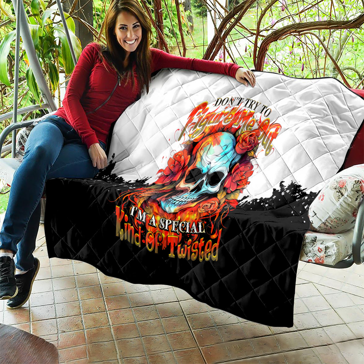 Flower Skull Quilt Don't Try To Figured Me Out I Special Kind Fire Flower - Wonder Print Shop