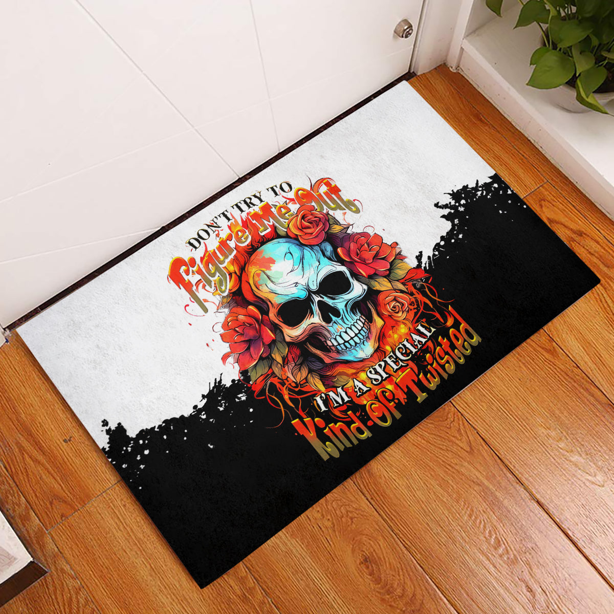 Flower Skull Rubber Doormat Don't Try To Figured Me Out I Special Kind Fire Flower - Wonder Print Shop