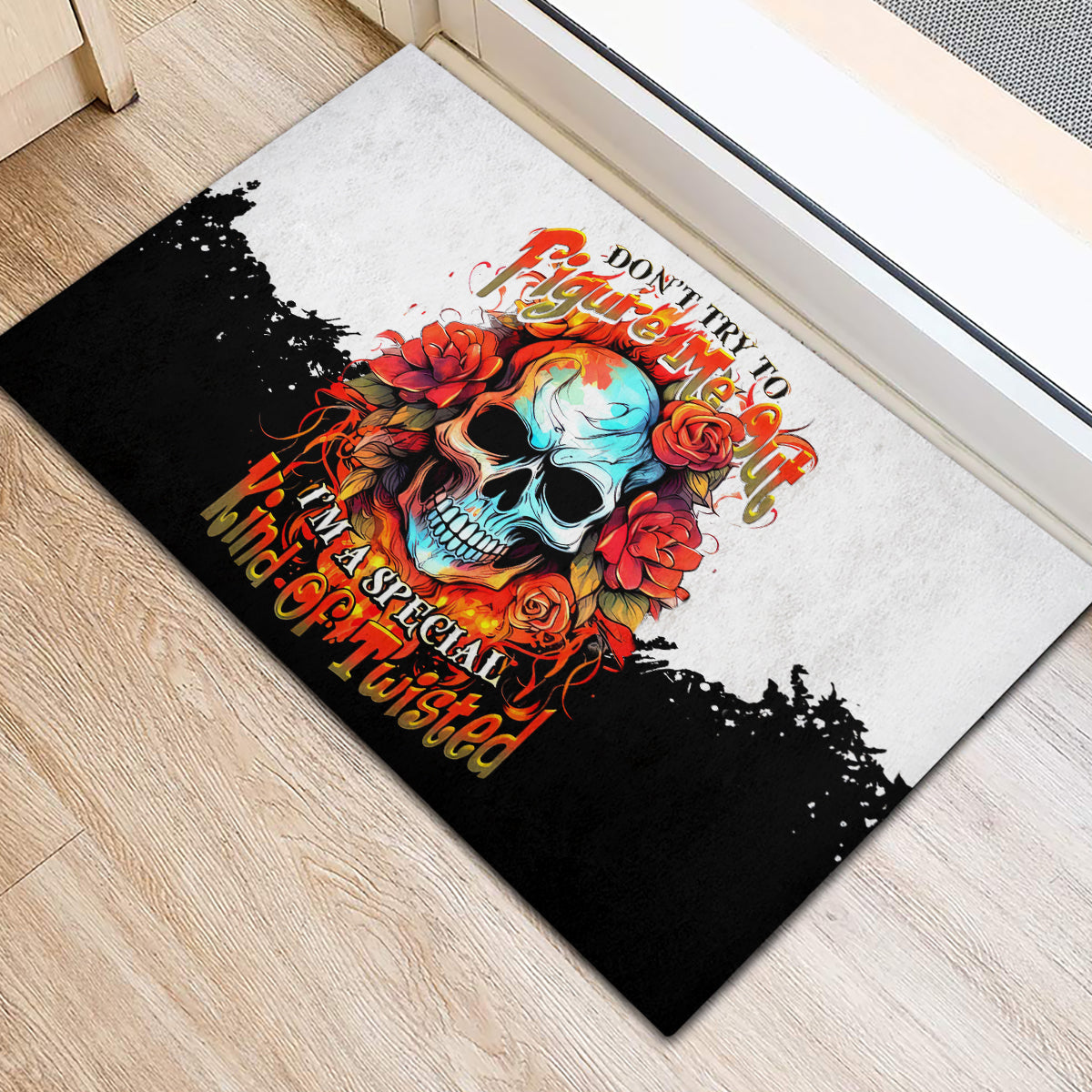 Flower Skull Rubber Doormat Don't Try To Figured Me Out I Special Kind Fire Flower - Wonder Print Shop
